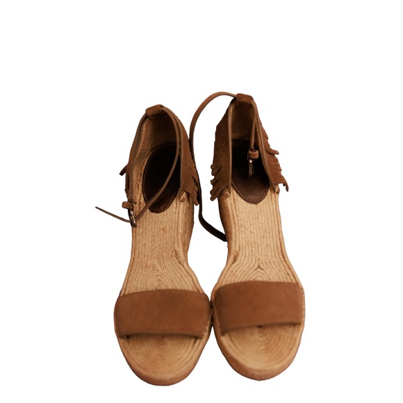 Frye Lila Feather Wedge Women Open Toe Suede Tan Wedge Sandal sz 9 - Picture 2 of 6